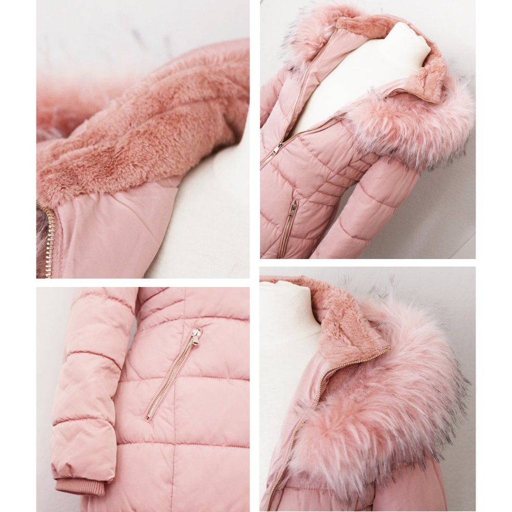 NEW Blush Pink Faux Fur Lined Puffer Coat Jacket - Picture 9 of 14